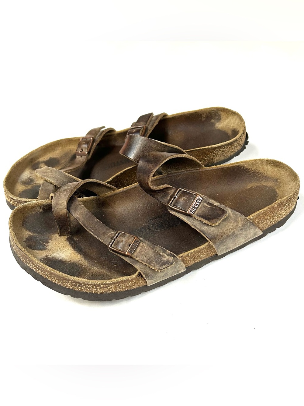 Birkenstock Birks Women’s Size 9 Sandals Leather Brown Toe Slip On Strappy #4139
